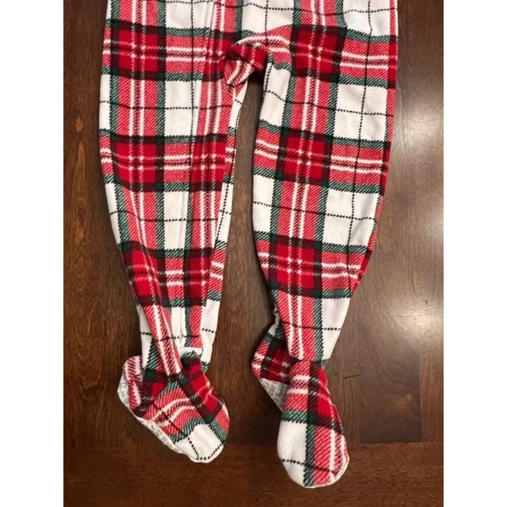 2 Toddler Zip Up Fleece Pajamas Holiday Plaid Winter Boys Girls Size 4T